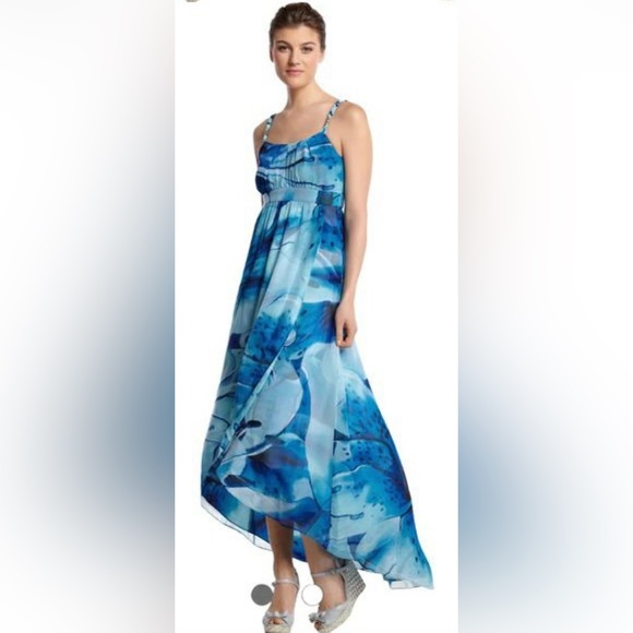 White House Black Market Aqua Blue Floral Maxi Dress Size 00 - Picture 1 of 6